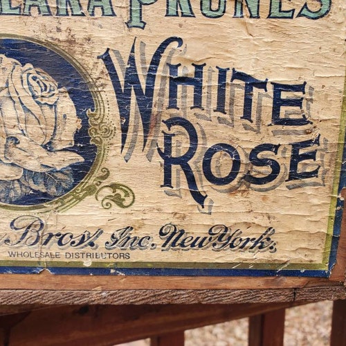 Rare Vintage White Rose Prunes Crate Advertising Santa Clara Prune buying Crate