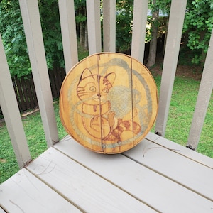 Vintage Painted Cat Cheese Crate Box Cheese Wheel Box