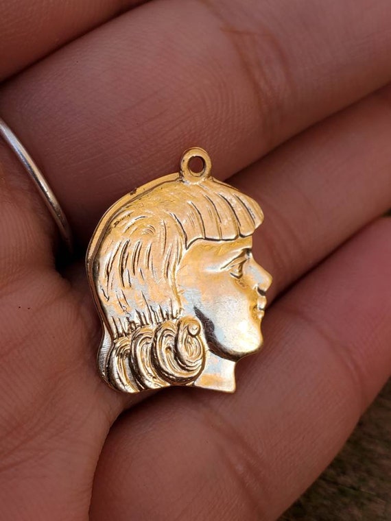 Vintage J.T.C 14K Gold Charm  Face Woman's Head C… - image 2