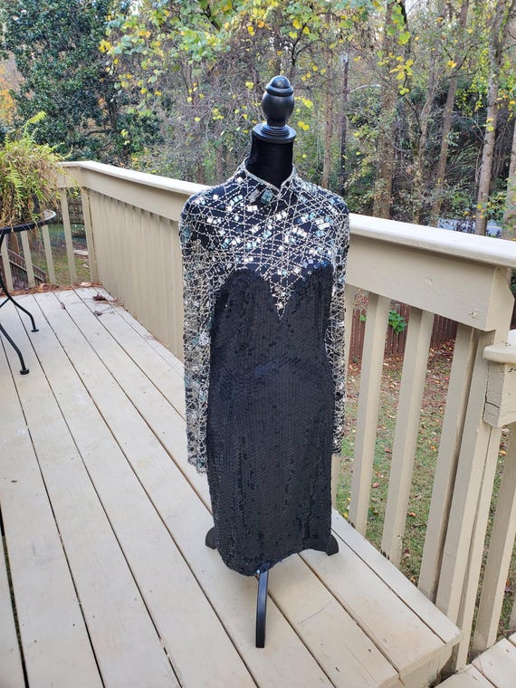 niteline beaded dress Rare Vintage NITELINE Patriotic Colors White Blue Red Gold Silver Moon & Star Motifs Beaded Sequins Very Unique Statement Dress Size 4 XS S