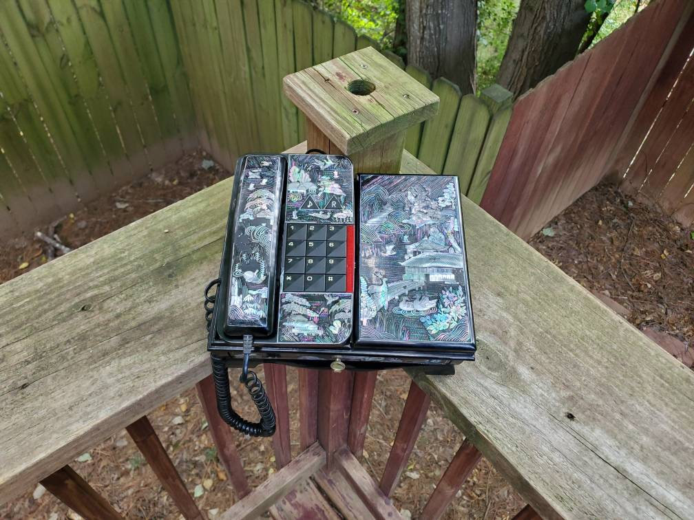 Vintage Asian Mother Of Pearl Telephone with Phone Stand