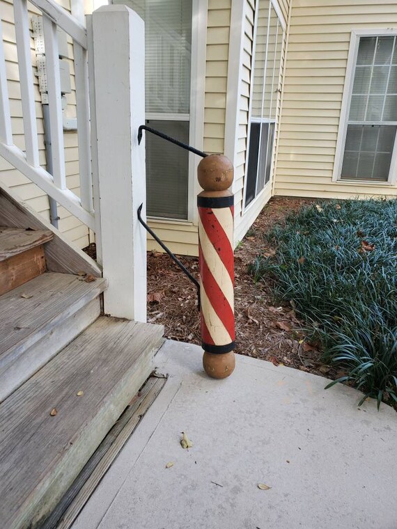 Antike Holz Wand Barber Pole Mit Schmiedeeisen Montage Etsy