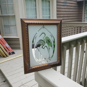 Vintage Mid Century Carved Crane Mirror Bird Mirror