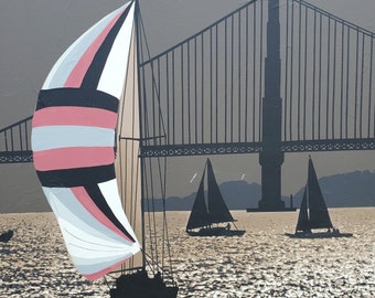 Vintage 1970s Mid Century Letterman San Francisco Bridge Art