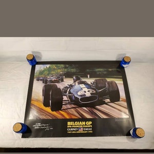 Vintage Belgian GP Spa-Francor Champs Gurney Eagle Porsche Poster Signed Hector Cademartori