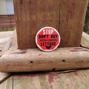 Vintage Stop Don&#39;t Buy Non-Union Lettuce Pin Boycott Lettuce Pin