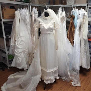 Vintage 1970s Wedding Dress with Train