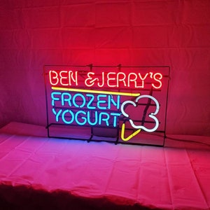 Vintage Ben And Jerry's Frozen Yogurt Ice Cream Neon Sign Ben and Jerry's Sign