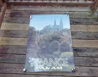Vintage Pan Am Airlines France Poster Advertising