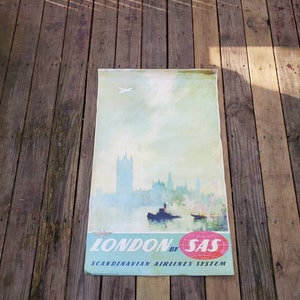 Affiche publicitaire vintage London SAS Scandinavian Airlines Systems