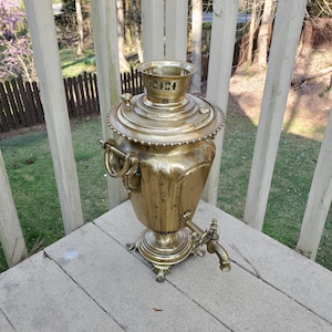 Antique 19th Century Brass Samovar Multiple Engravings Stamped