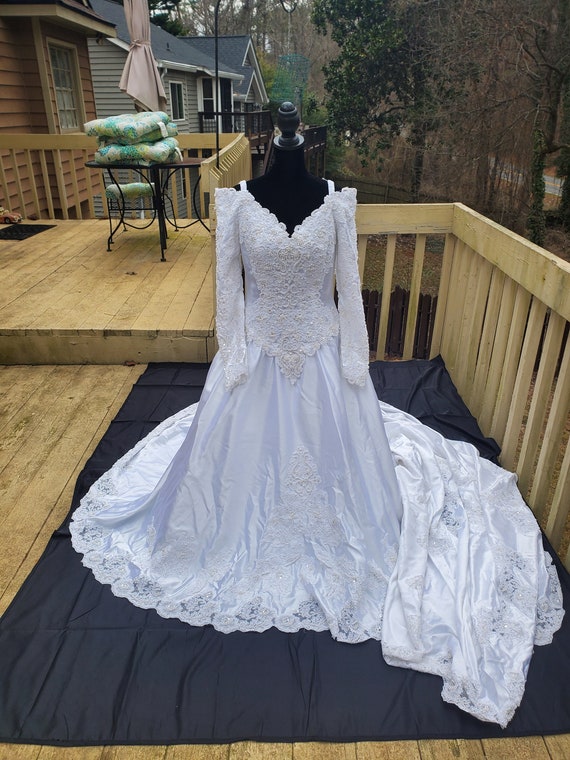 Vintage Mon Cheri Wedding Dress Off Shoulder Look Vintage Beaded Wedding Dress