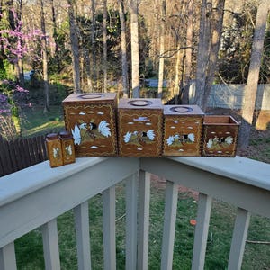 Vintage Rooster Cannister Set Wood Kitchen Nesting Cannister Set