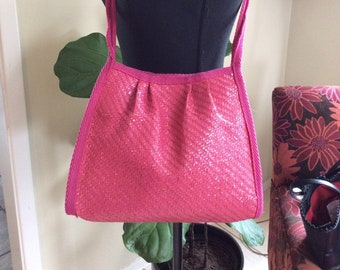 Vintage Painted Straw Shoulder Bag Made in Italy/ Vintage  Hot Pink Straw Bag