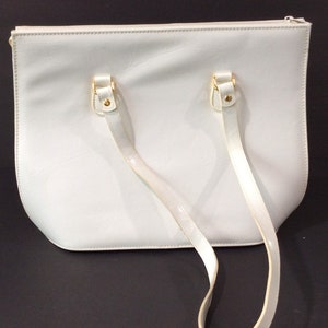 Vintage White Leather Handbag/ Vintage Leather Shoulder Bag image 5