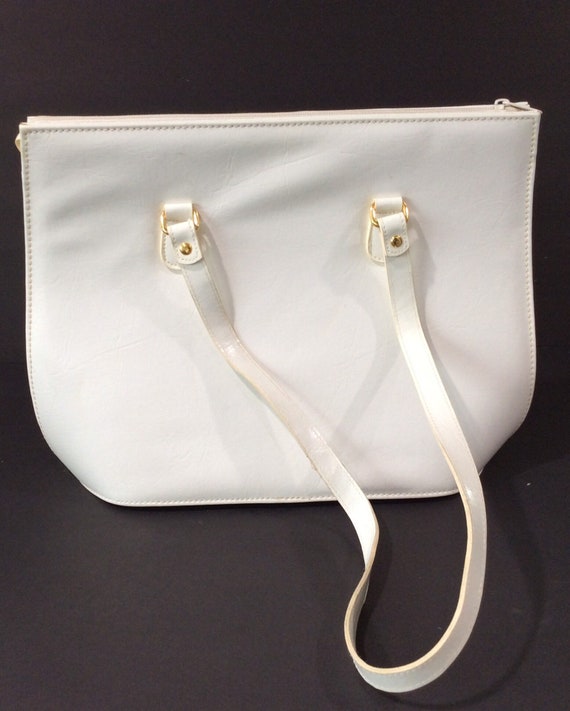 Vintage  White Leather Handbag/ Vintage Leather S… - image 5