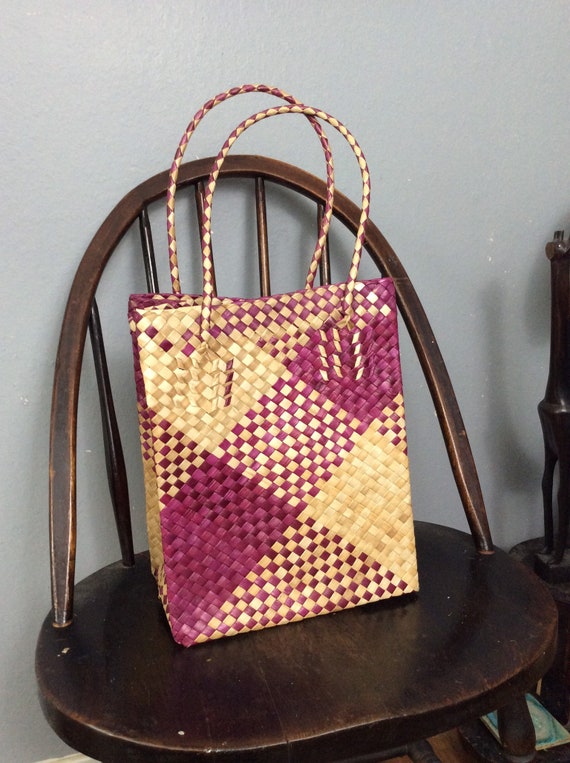 Vintage Straw Purse/Woven Straw Bag/ Flat Straw P… - image 1