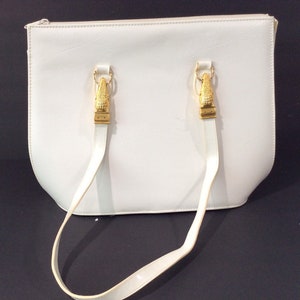 Vintage White Leather Handbag/ Vintage Leather Shoulder Bag image 4