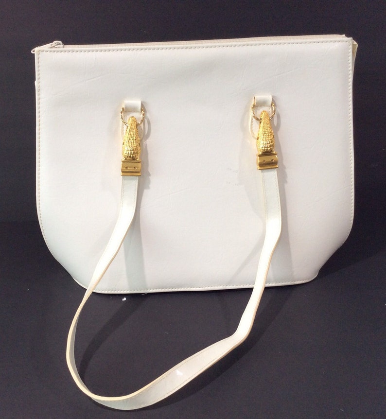 Vintage White Leather Handbag/ Vintage Leather Shoulder Bag image 4