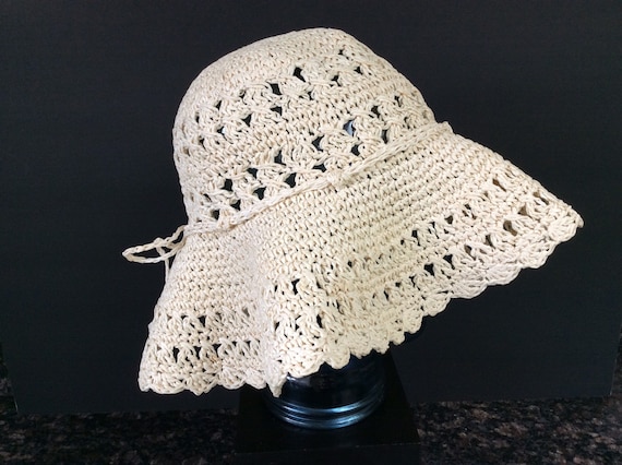 Vintage Crochet Hat/ Crochet Floppy Hat/ Sun Hat