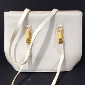 Vintage White Leather Handbag/ Vintage Leather Shoulder Bag image 2