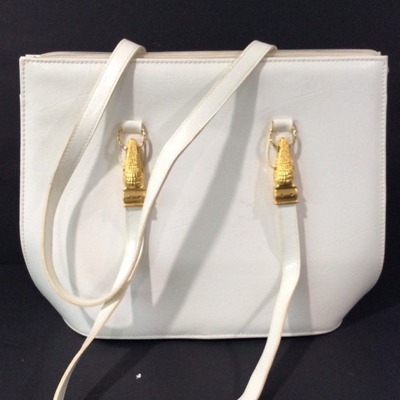 Vintage  White Leather Handbag/ Vintage Leather S… - image 2