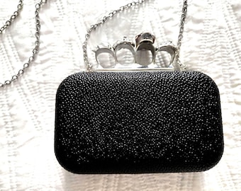 Vintage Rhinestone Hard-shell Black Purse