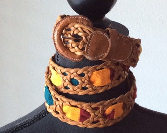 Vtg Guatemalan Woven Leather and Textile Belt/Colorful Belt