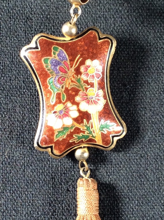 Vintage Cloisonné Necklace/Enamel Pendant - image 4