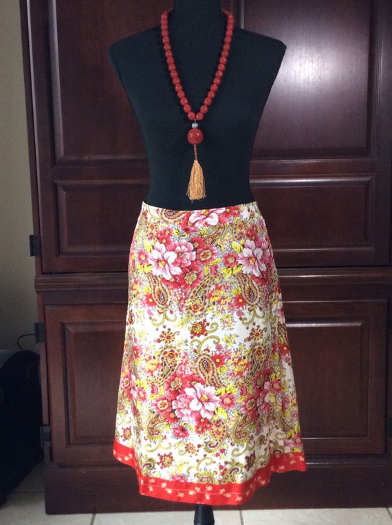 Silk Skirt/ Floral Silk Skirt/ Print Silk Skirt/ S