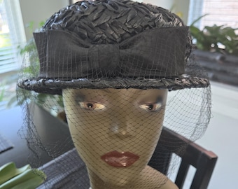 Vintage Black Pillbox Hat