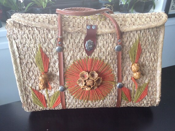 Vintage Straw Bag made in Mexico/Woven Straw Bag/… - image 5