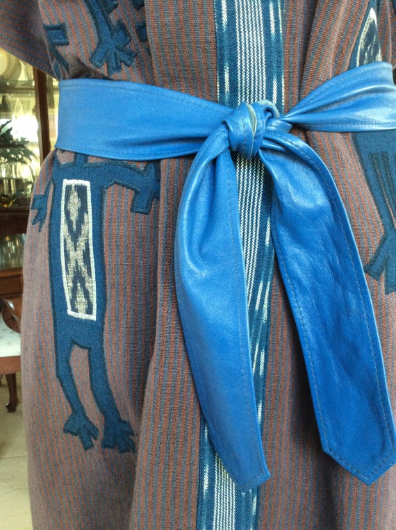 Vintage Blue Tie Leather Belt/ Leather Belt Sash - image 7
