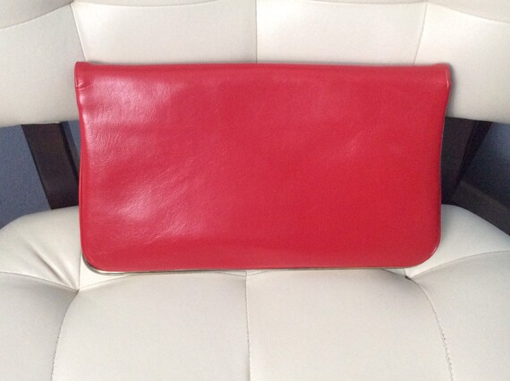 Vintage Red Faux Leather Clutch/Red Leather Clutc… - image 5