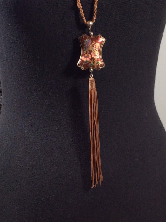 Vintage Cloisonné Necklace/Enamel Pendant - image 6
