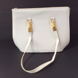 Vintage White Leather Handbag/ Vintage Leather Shoulder Bag image 1