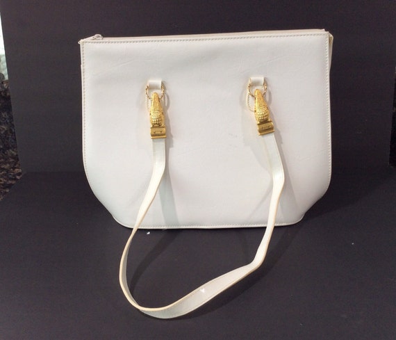 Vintage  White Leather Handbag/ Vintage Leather S… - image 1