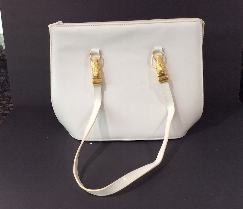 Vintage White Leather Handbag/ Vintage Leather Shoulder Bag image 1