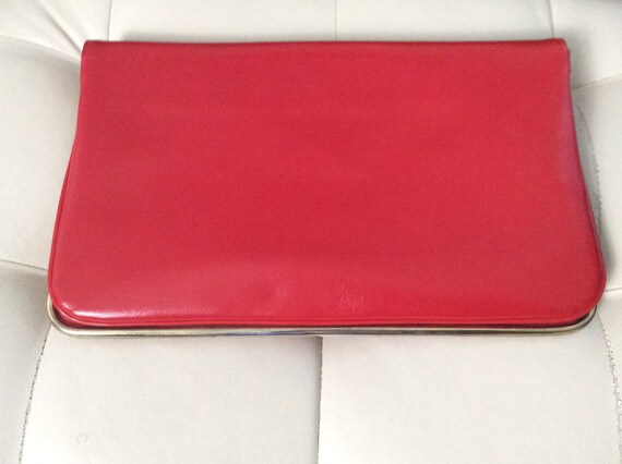 Vintage Red Faux Leather Clutch/Red Leather Clutc… - image 4