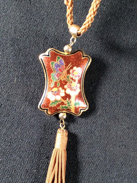 Vintage Cloisonné Necklace/Enamel Pendant - image 3