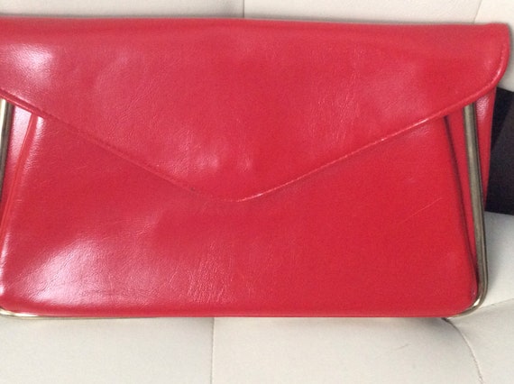 Vintage Red Faux Leather Clutch/Red Leather Clutc… - image 2