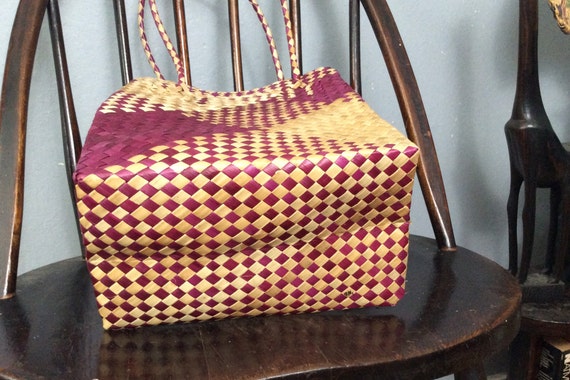 Vintage Straw Purse/Woven Straw Bag/ Flat Straw P… - image 7