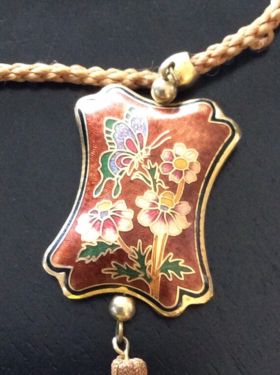 Vintage Cloisonné Necklace/Enamel Pendant - image 2
