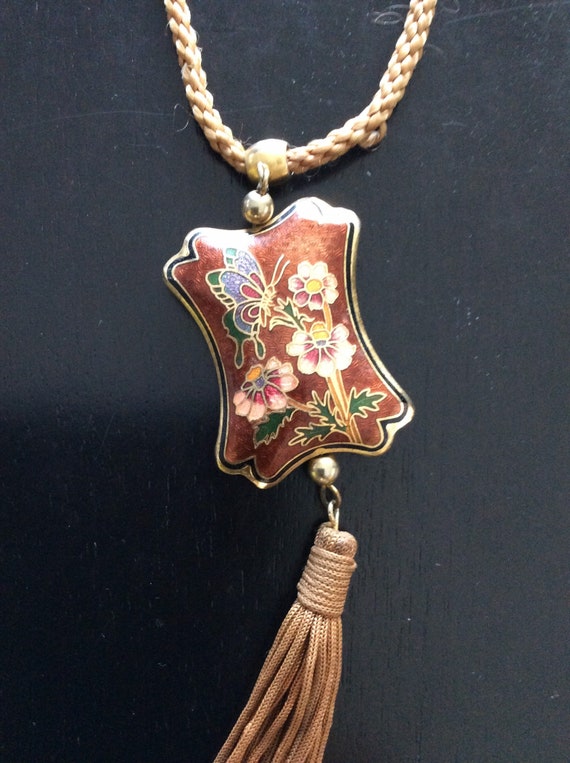 Vintage Cloisonné Necklace/Enamel Pendant - image 1