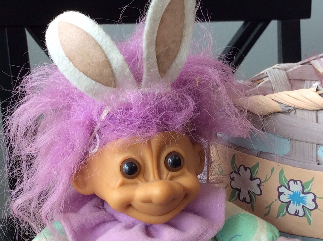 Vintage Troll Doll & Basket/ Troll Easter Rabbit/ 6 Inch Russ Berrie ...