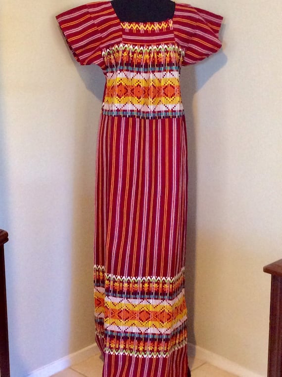 Guatemalan Embroidered Maxi/ Red Guatemalan Dress/
