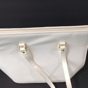 Vintage White Leather Handbag/ Vintage Leather Shoulder Bag image 6