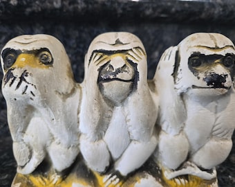 Vintage Three Wise Monkeys Clay Figurine