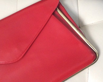 Vintage Red Faux Leather Clutch/Red Leather Clutch/Faux Leather Clutch Purse