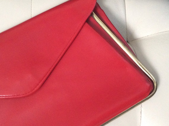 Vintage Red Faux Leather Clutch/Red Leather Clutc… - image 1